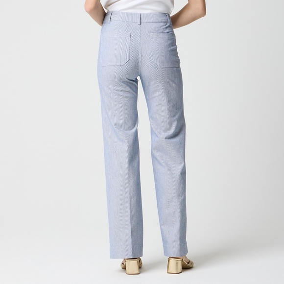 J. Crew Factory Lizzie High-rise Patch-pocket Wide-leg Pant Blue/White Stripe-27 - Picture 8 of 8